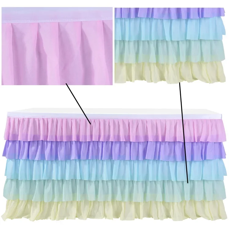 Cake Table Skirt Rainbow Unicorn Table Cloth Birthday Party Wedding Decoration Chiffon Surround Tablecloth Home Ornament