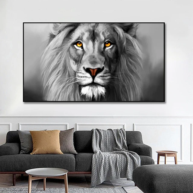 thumbnail image 1 of Pósteres de animales de leopardo y león de gran tamaño, elefante africano, tigre, cuadro de pared, pintura en lienzo de una pieza, decoración del hogar sin marco, 1 of 5