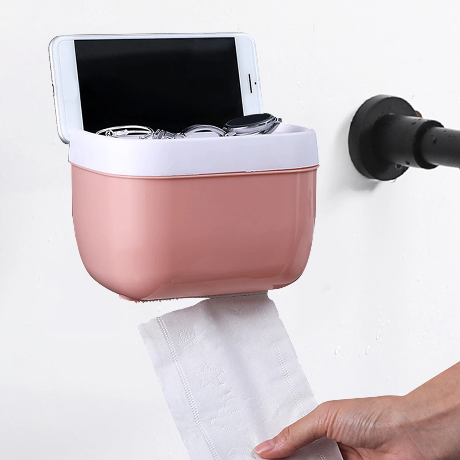 Toilet Paper Holder Toilet Paper Rack Toilet Roll Holder 1 Pcs Wall Mounted with Shelf No Drilling Paper Toilet Storage Rack Dispenser for Home Office
