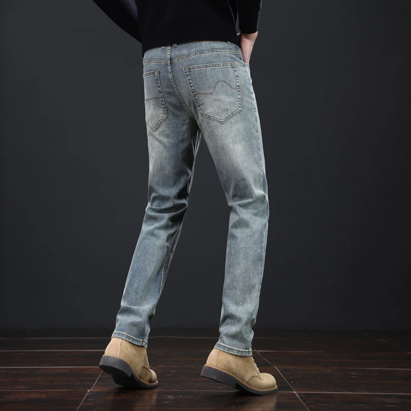 Spring Autumn Men Smart Jeans Business Fashion Straight Regular Stretch Denim Trousers Classic Plus Size 28-40