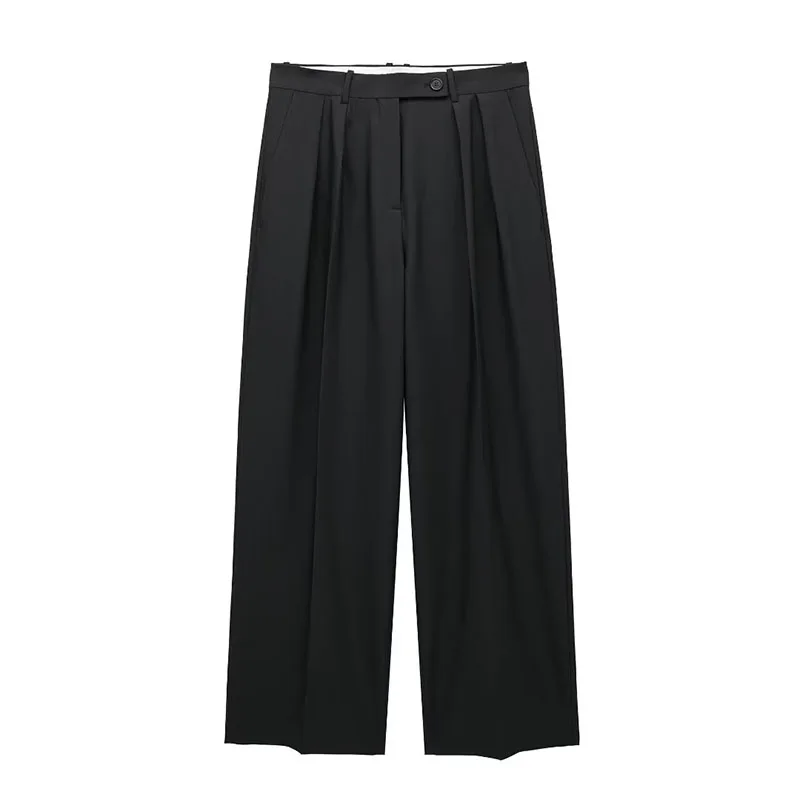 

Autumn Women's Trousers 2023 New Casual High-Waisted Trailing Straight Pant Classic Retro Black Suit Trousers Chic