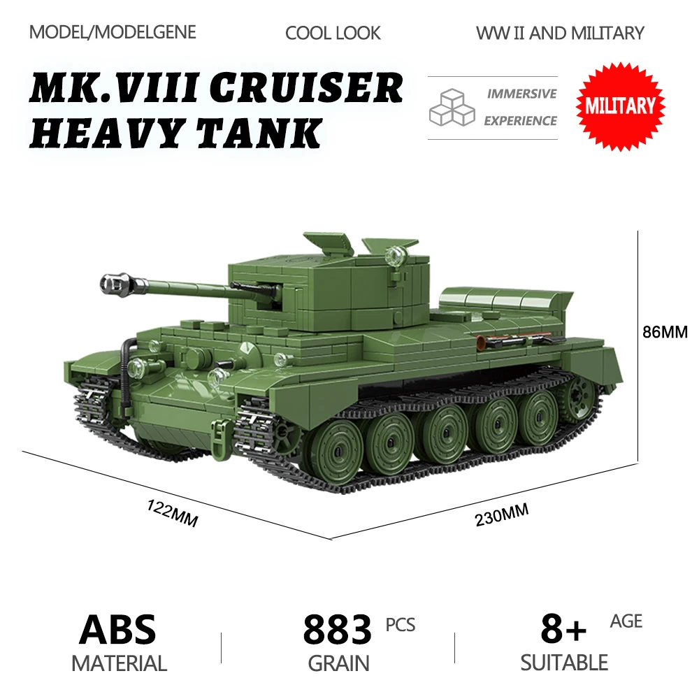 

Cromwell MK.VIII Cruiser Heavy Tank WW2 Military Series Model Building Blocks World War Vehicle Bricks Toys For Kids Gifts Set