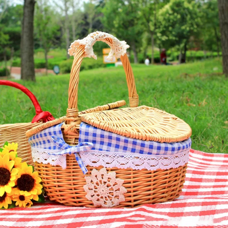 Woven Wicker Basket Picnic Camping Storage Basket Breadfruit Food Breakfast Flower Display Box Kitchen Organizer Home Decor 4
