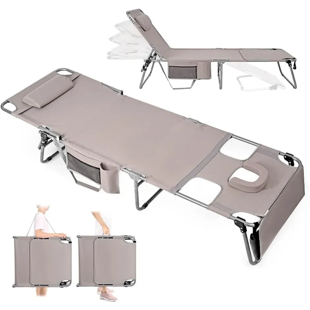 

Tennis Tanning Chair With Face Hole Folding Chaise Lounge Chair Cot Camp Bed Sofa for 1 Person Lightweight Camping Bed Shoes