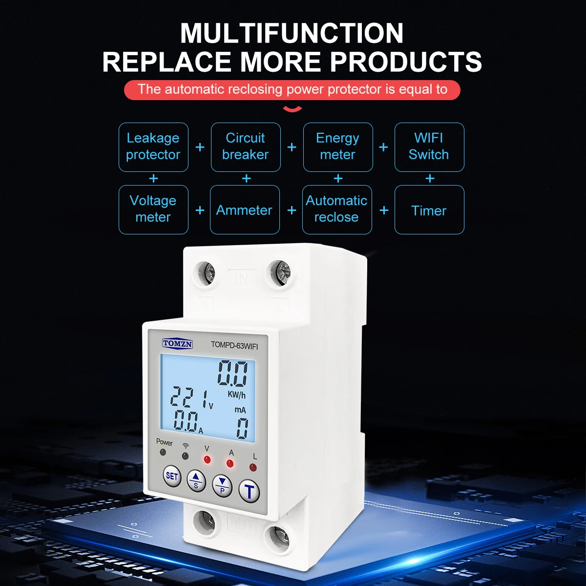 TOMPD-63 WFI switch 63A smartlife TUYA Circuit breaker Energy Meter Metering Timer with voltage current and leakage protection