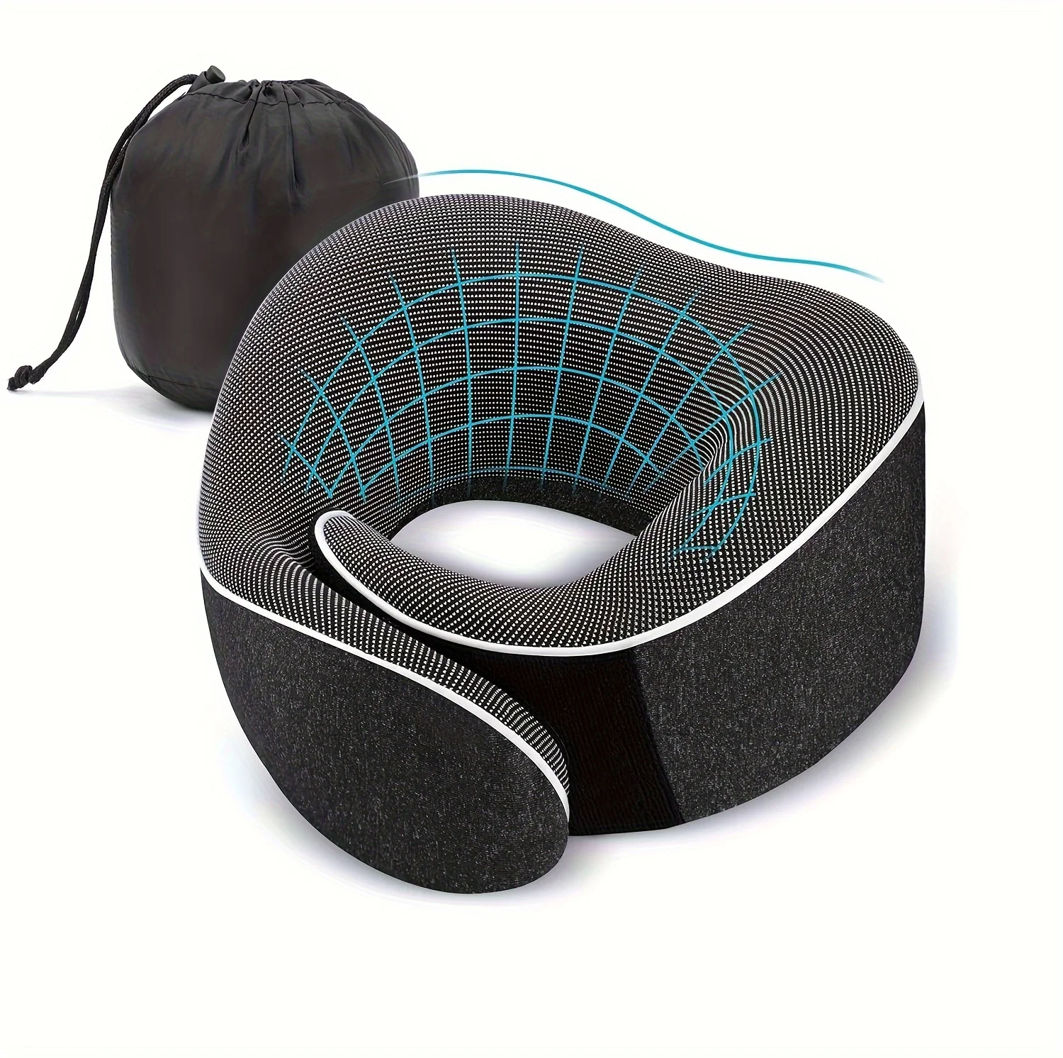 Ergonomisches Reise-Nackenkissen mit Memory Foam-Unterstützung | Konturiertes Design für Flugzeug- und Autoschlaf | Tragbar mit Aufbewahrungstasche – Detail 3