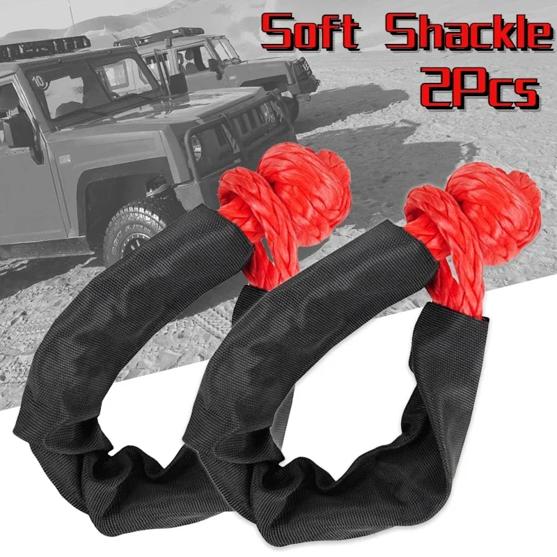 2Pcs 19T 42,000Lbs Break Strength Synthetic Soft Shackle 1/2" X 22&lsquo;&rsquo; Rugged Shackles with Protective Sleeve for Vehicle Recovery