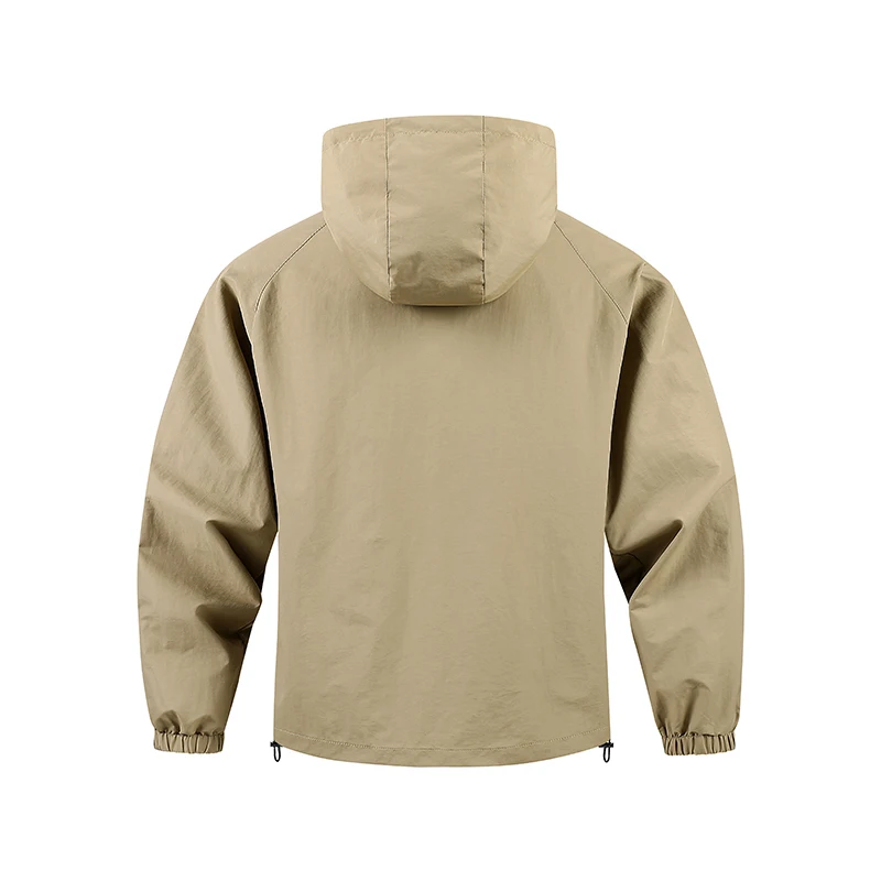 Hiking Men Jacket Double Zipper Solid Jacket Adjustable Drawstring Camping Coat Outdoor Travel Jacket Autumn & Spring Cargo Coat - 3