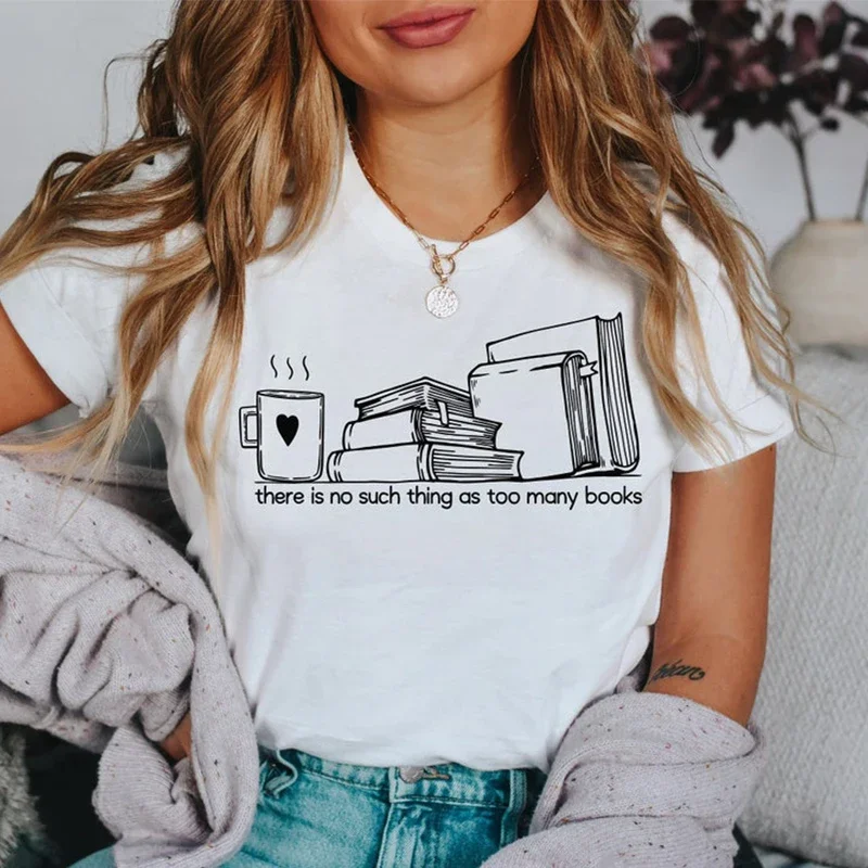 

There Is No Such Thing As Too Many Books Women Clothes Harajuku Cotton Book Lover T Shirts 90s Grunge Vintage Tops