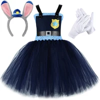 Costume de Judy, la policière lapin, pour filles, déguisement d'animal de dessin animé, tenue de lapin, déguisement d'Halloween pour enfants, robe de tutu de carnaval avec oreilles 2
