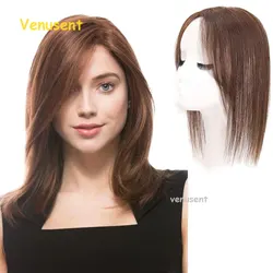 #4 Medium Brown Swiss Lace Human Hair Topper Women 9x14 13x15cm Breathable Hand-Tied Full Lace Toupee Soft Hairpiece For Summer
