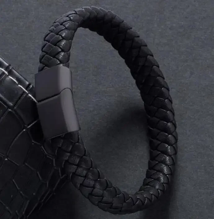 Vintage Handwoven Black Leather Bracelet with High Quality Metal Buckle Suitable for Men's Personalized Charm Wristband Jewelry 1