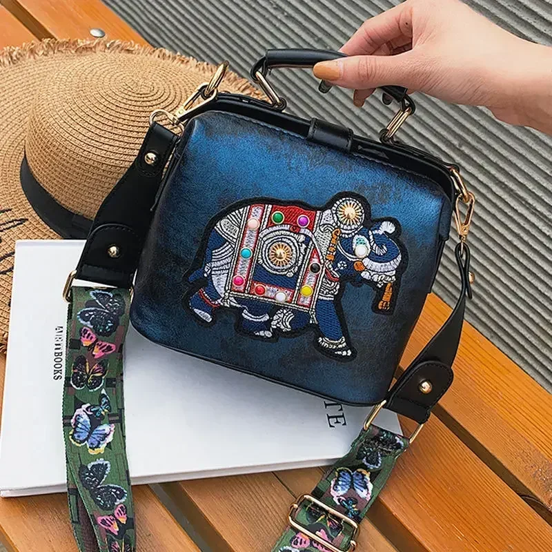 Luxury PU Leather Handbag Crossbody Bag, Elephant Embroidered Bags Purses Satchels Suitable for Daily Work, Party and Travel.