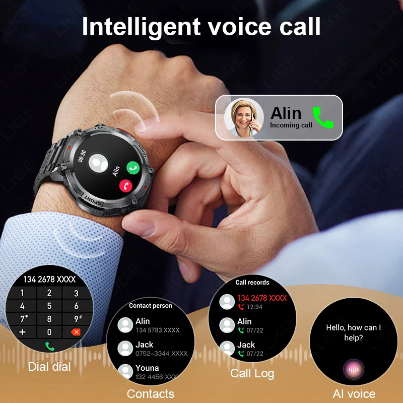 LIGE 2025 Smart Watch Men Outdoor Bluetooth Call Health Monitor Sports Fitness Steel Smartwatch LED Flashlight For IOS Android 2