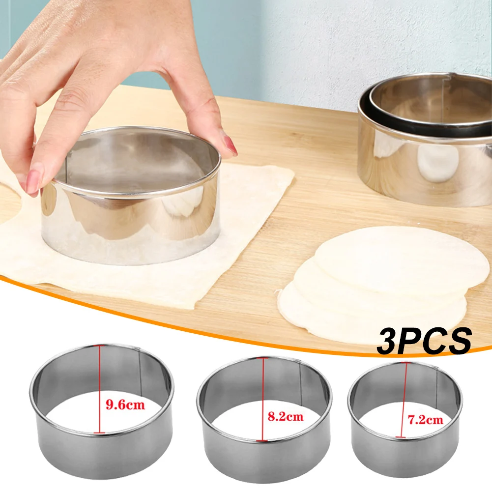 

3Pcs Dumpling Maker Stainless Steel Dumpling Skin Cutter 7.2/8.2/9.6cm Empanadas Ravioli Press Dough Flour Cookie Cutter Ring