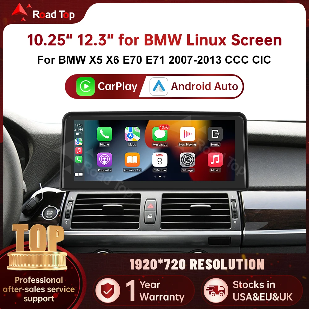 RoadTop Display Touch Screen Android auto Head Unit Wireless Carplay For BMW X5 X6 E70 E71 2007-2013 CCC CIC System Multimedia