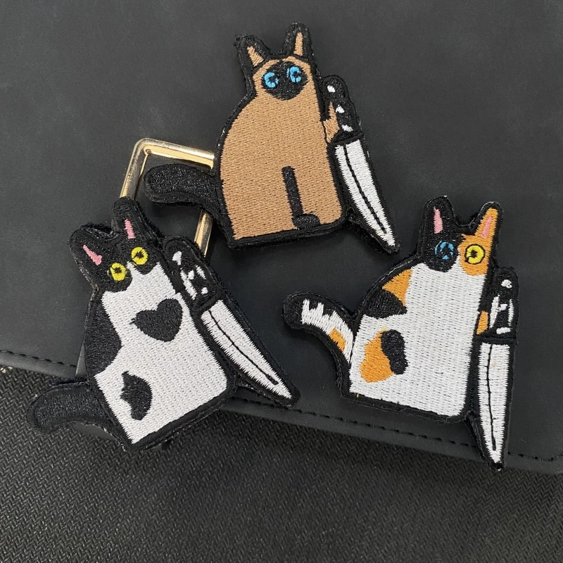 Funny Cartoon Pew Cat Halloween Embroidery Patch Black Cats Animals Expression Badge Hook&Loop Armband Tactical Backpack Sticker