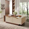 Extendable Coffee Table, 42"-65" Length Adjustable Reversible Wood Coffee Table with 2 Storage Drawers for Living Roo 1