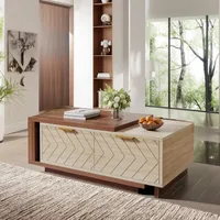 Extendable Coffee Table, 42"-65" Length Adjustable Reversible Wood Coffee Table with 2 Storage Drawers for Living Roo 1