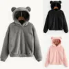 Women's Pullover Long Sleeve Fleece Sweatshirt Warm Bear Shape Fuzzy Hoodie Sweater Pullover 1