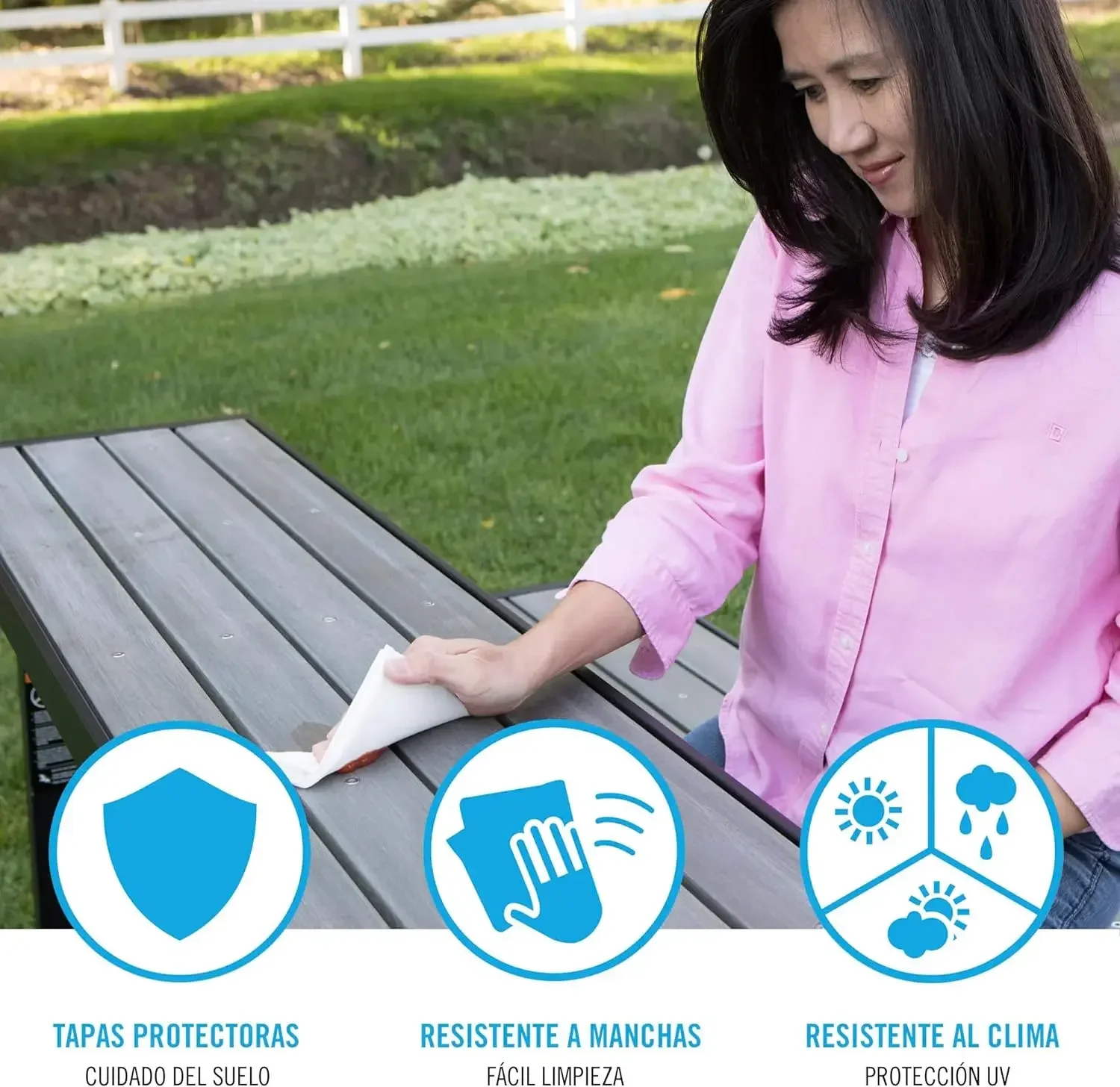 60253 Outdoor Convertible Bench, 55 Inch, Durable, Weather-resistant Polystyrene Simulated Wood Will Not Fade, Gray