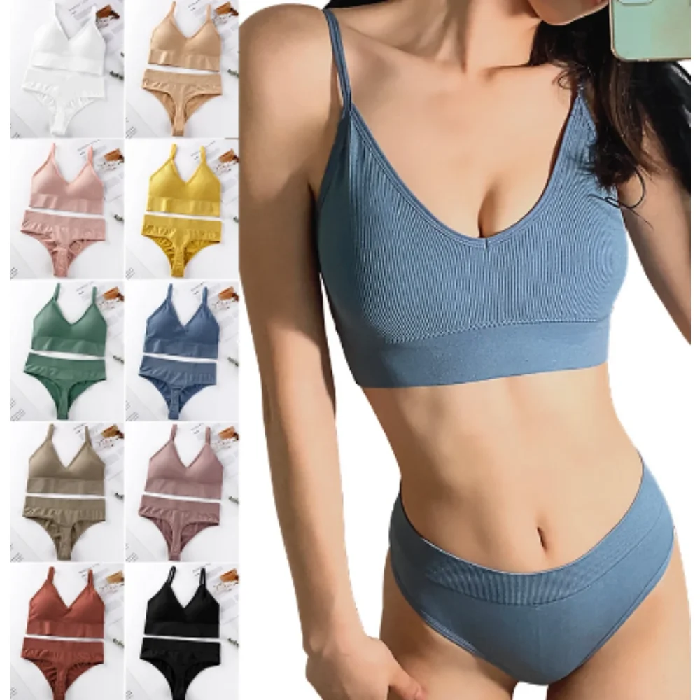 

Tank Tops with Built-In Bras Women's Backless Push-up Underwear Set Sexy G-string Seamless Bra Underwear No Steel Ring Tank Tops