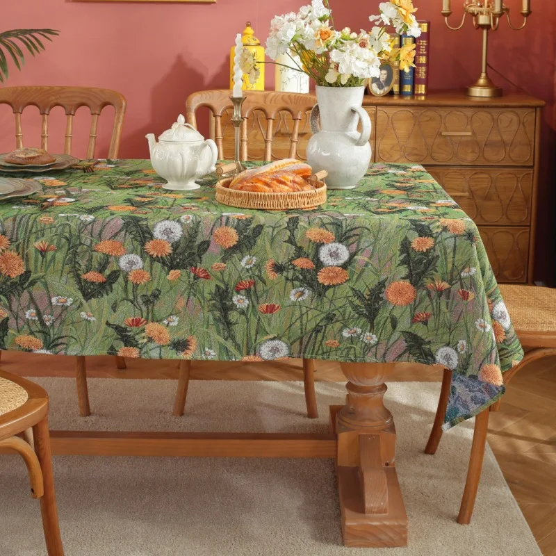 

Rectangular Jacquard Tablecloth Pastoral Style Colorful Dining Table Cover Cloth Hotel Home Dust-proof Decorative Desk Cloths