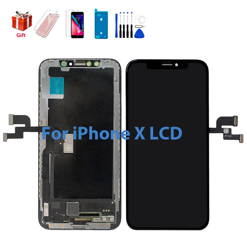 

Original LCD OLED Hard For iPhone X LCD Screen Touch Display Assembly Replacement Fix Parts with Free Tempered Glass Phone Case