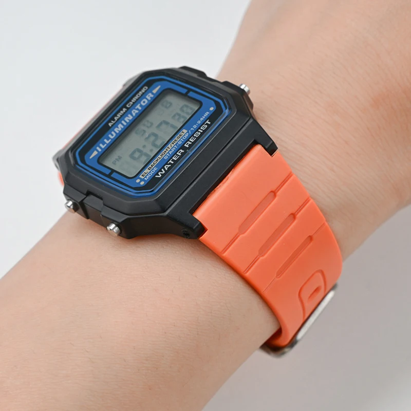 Sport Waterproof Resin Strap with Stainless Steel Buckle, 18mm TPU Replacement Watch Band
