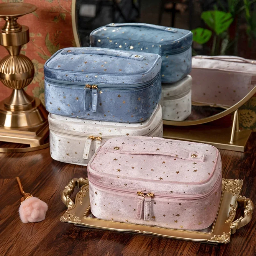 

Portable Flannel Cosmetic Bag for Women, Large Capacity, Starry Sky, Cosmetic Storage Bag, Travel Hand Bag