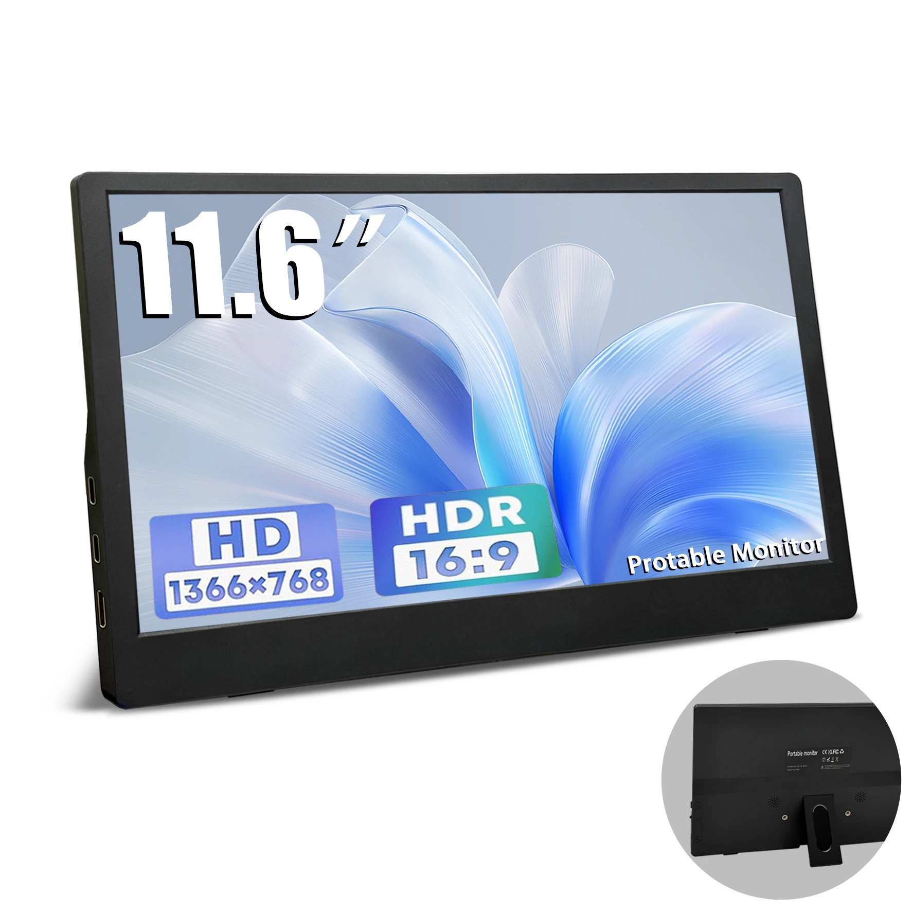 AHXJKA 11.6인치 휴대용 모니터 HDMI-C 호환 노트북 보조 화면 스팀..