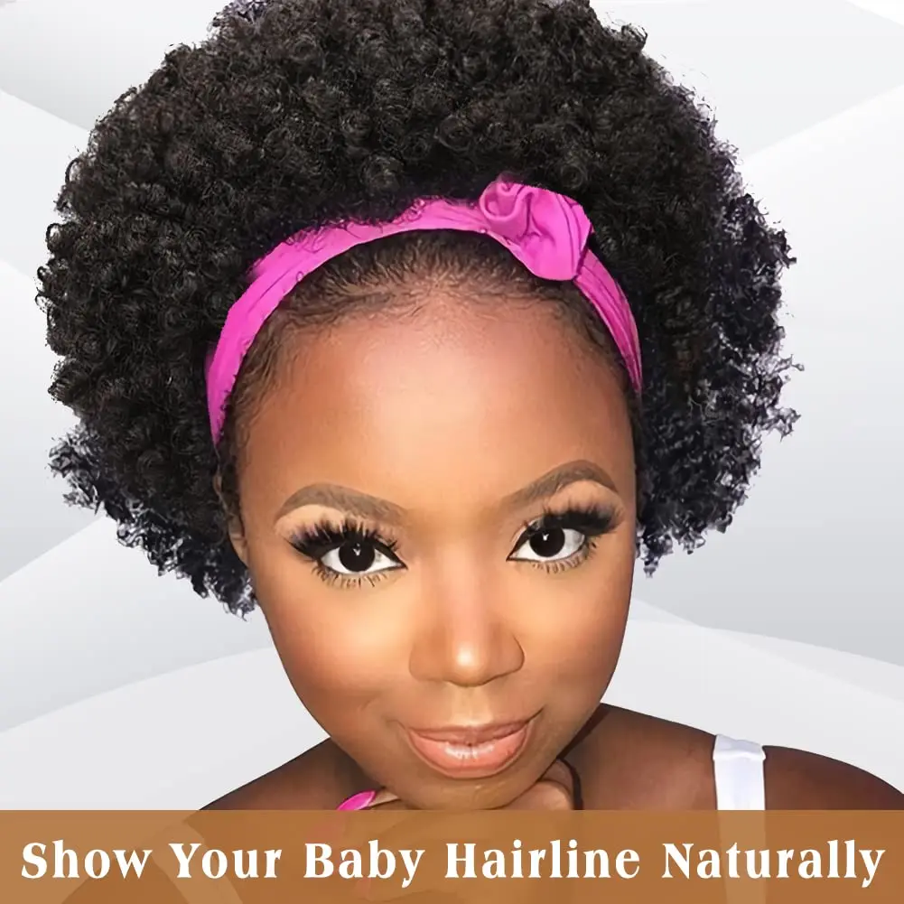 FAVE Afro Puff Curly Wig Short Headband Curly Wig Head Wrap Wig Brazilian  Human Hair Wigs for Black Women Turban Wrap Wig - AliExpress