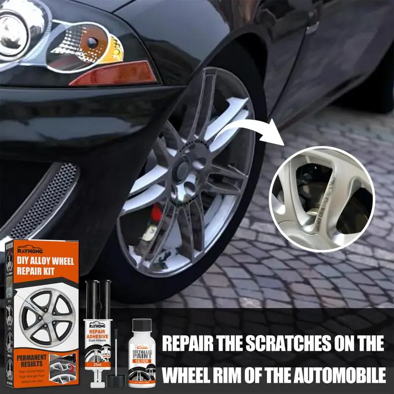 Car DIY Alloy Wheel Repair Adhesive Kit General Purpose Sliver Paint Fix Tool For Car Auto Rim Dent Scratch Care Accessories