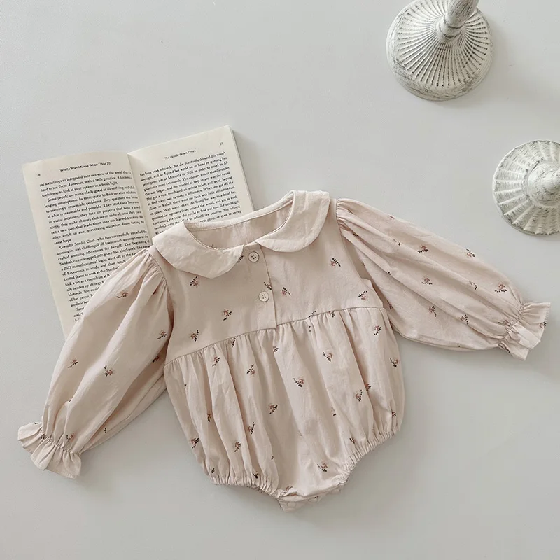 

2024 New Spring 0-24M Children Clothes Toddler Baby Girls Romper Long Sleeved Cotton Floral Printing Korean Style Climbing Suit