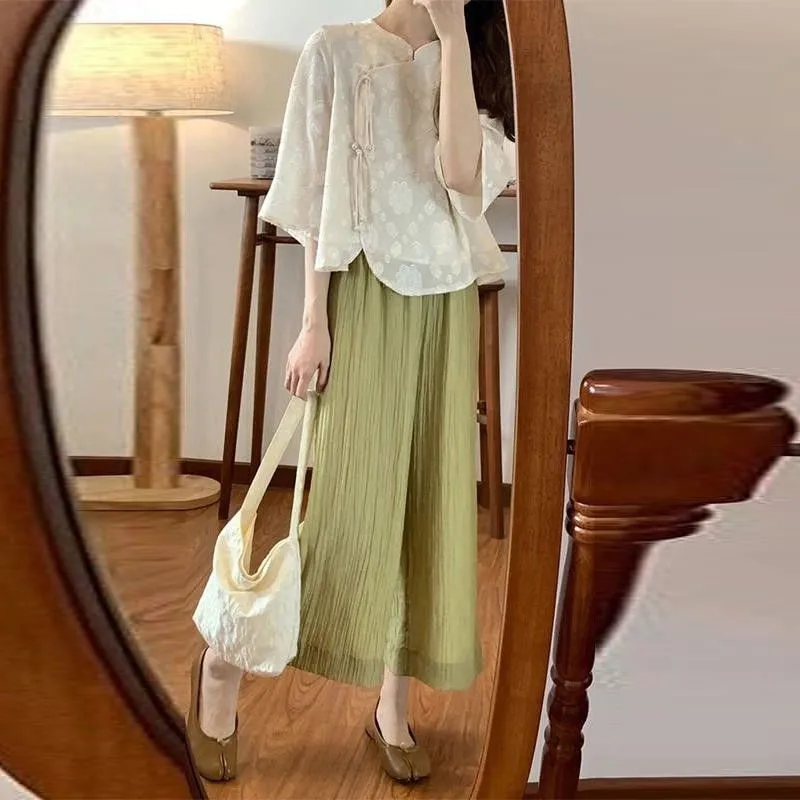 임신 한 여성 여름 통기성 의류 정장 출산 패션 새로운 중국어 짧은 소매 탑 느슨한 바지 2 조각 세트 LI151