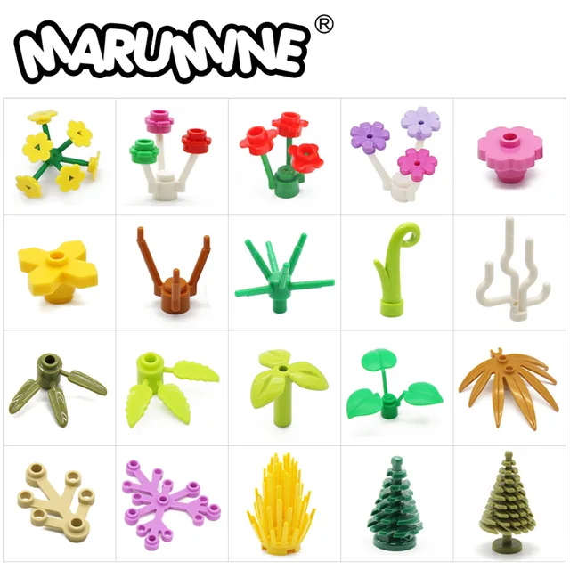 Marumine MOC Tree Plant Accessories Parts Building Blocks Compatible Flower Green Grass Bush Leaf Jungle Garden Set City Bricks 1