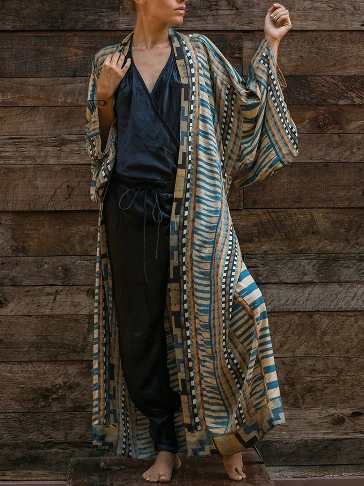 Beach Kimono Cover-up Loose Swimsuit Cover Up Front Open Belt Kaftan Robe Plage Beach Pareos Dress Tunic Wear