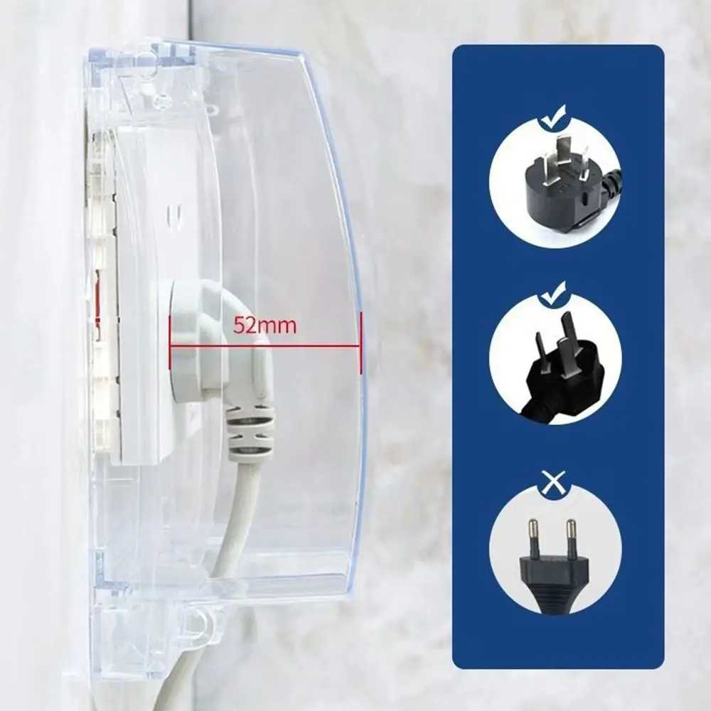 Durable 86 Type Switch Protective Cover Waterproof Self-Adhesive Electric Plug Cover Transparent Splash-Proof Plug Box for Home