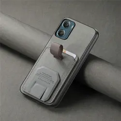 Leather Card Stand Cover - Premium Back Case for MOTO G47 5G (GRAY)
