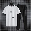 Trendy printed men's sports suit, summer casual T-shirt, leggings, two piece set, thin and breathable, solid color 2024 new prod 1