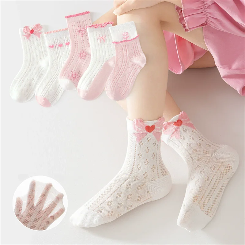5 짝/몫 여름 새로운 어린이 양말 코튼 소녀 패션  귀여운 부드러운 통기성 양..