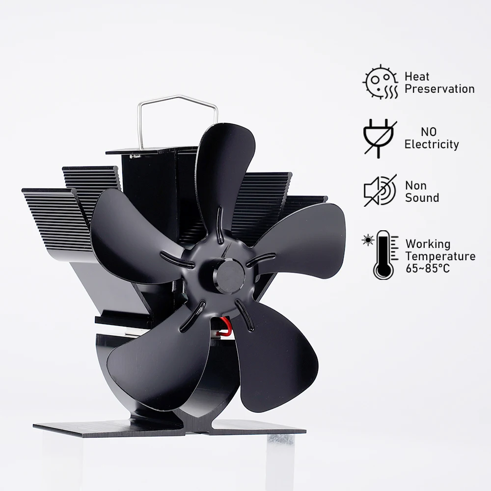 5-Blade Fireplace Fan Heat Powered Stove Fan for Firepalce / Wood / Log  Burner