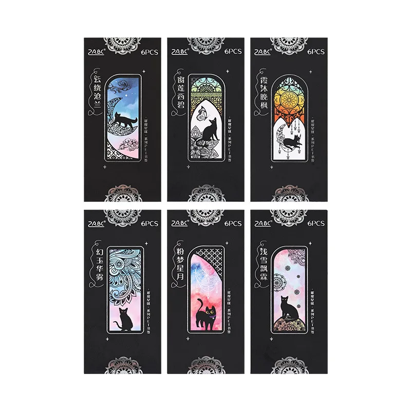 Shining Black Cat series Magnetic Bookmark Waterproof PET material Pages Books Readers butterfly magnetic bookmarks 6 pcs/pack