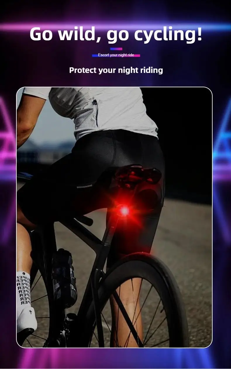 Smart Brake Sensing Light Colorful Bicycle Rear Light LED Night Safety Warning Light Type-C Rechargeable Bike Accessories