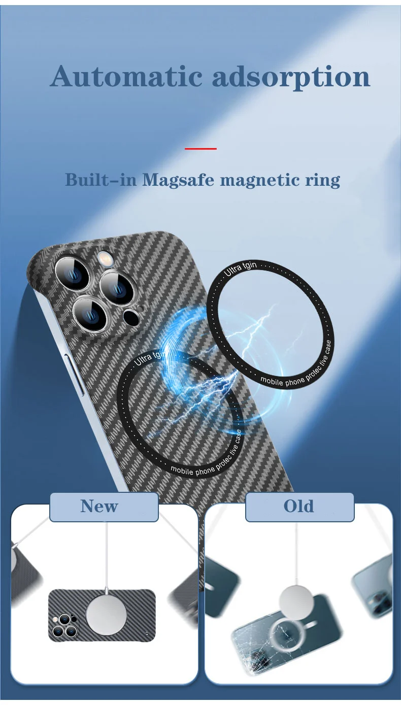 For Magsafe Magnetic Wireless Charger Case For iPhone 13 12 Pro Max i phone 13 Pro Ultra Thin Carbon Fiber Frameless Cover Coque apple magsafe charger