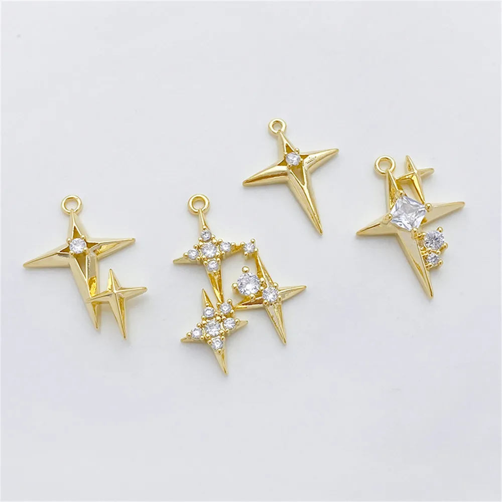 

1pcs 14K Gold Color Micro Set Zircon Cross Star Pendant Mang Star Pendant DIY Bracelet Necklace Earring Material