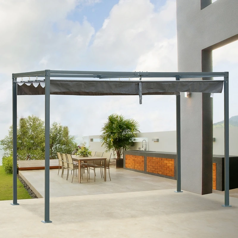 Pergola 3x2 m Garden Gazebo with Retractable Polyester Roof with Resistant  Coating for Celebrations Parties Weddings Gray