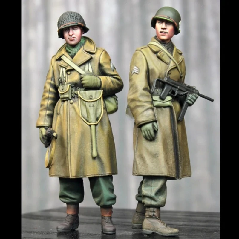 1/35 Scale Resin Figure Model Kits WW2 US Army Infantry 2 Figures Miniature Diorama Small Statue Unassambled and Unpainted C563