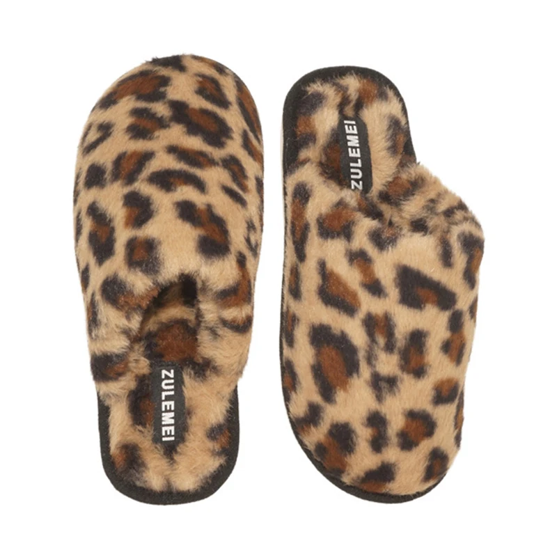 Fashion Leopard Print Fluffy Slippers Women Lightweight Soft Sole Warm Home Slides Woman Indoor Anti Non Slip Fur Slippers