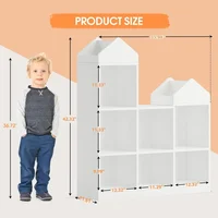 Kids Bookshelf with Reading Nook 47.75in Width Children Bookcase 6-Cubby Toy Storage Organizer Seat Cushion Wooden Storage 2